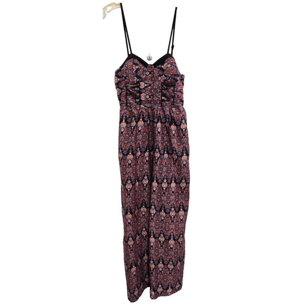 Band Of Gypsies Womens BOHO Wide Leg Jumpsuit Large Red Floral Sleeveless‎ Beach